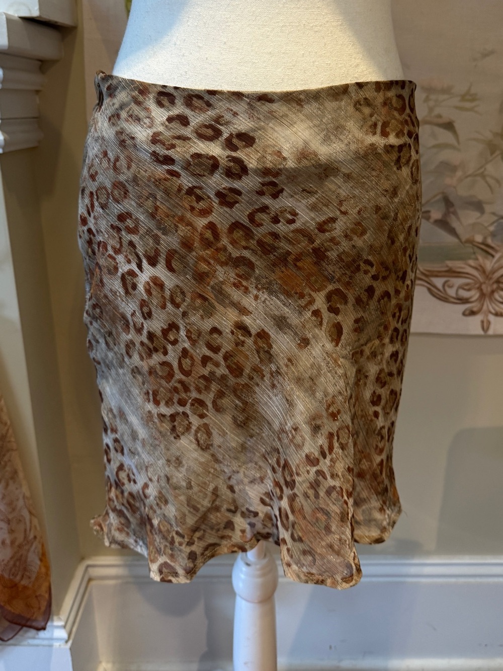 Leopard Print Brown Satin Slip Skirt